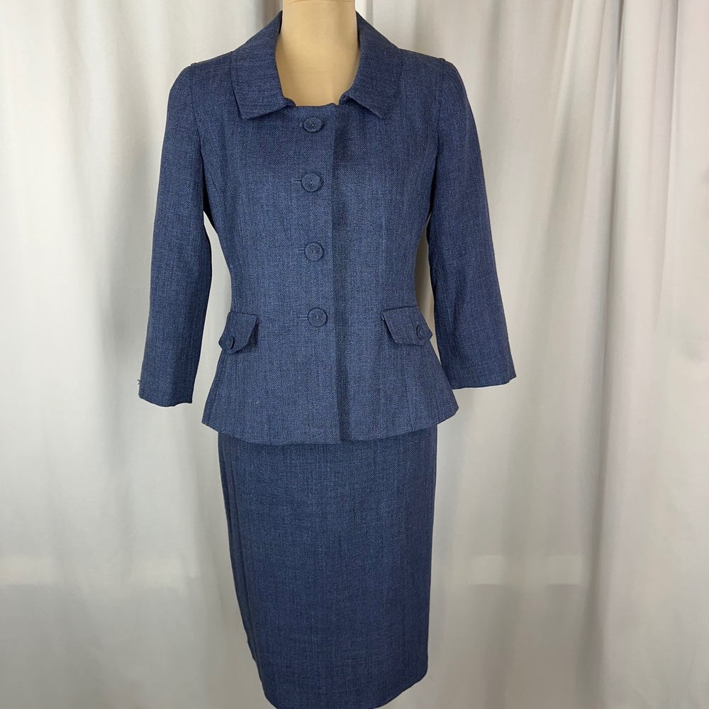Signature by Larry Levine Navy Textured Two-Piece Skirt Set - Picture 2 of 14